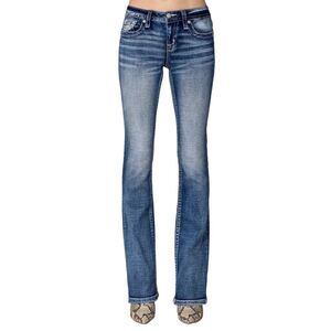 Miss Me Aztec Horseshoe Mid-Rise Boot Denim Blue Jeans Women's Size 25